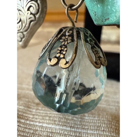 Boho Silver Tone Charm Bracelet Hearts Turquoise Glass Beads Toggle Statement - Picture 4 of 16